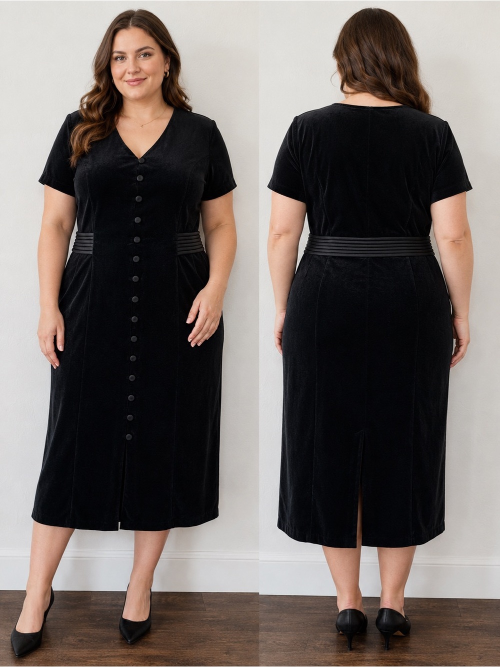 Vintage 90s Black Faux Suede Button Front Dress 16 Whimsigoth Witchy Dark Fairy